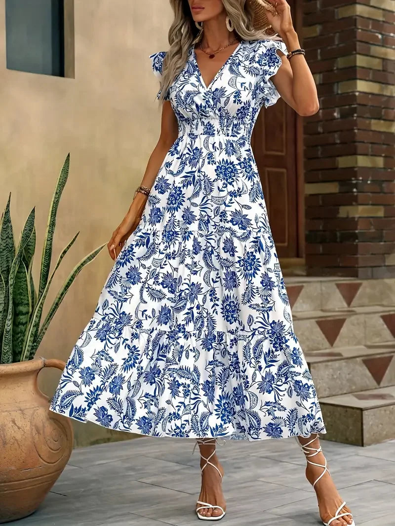 Fashion Floral Skirt for Female Casual V-neck