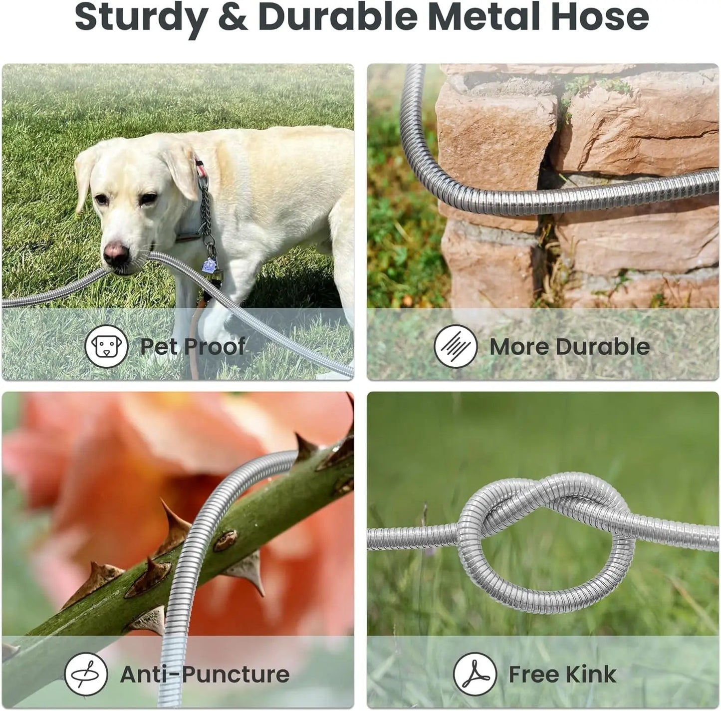 5/8" Garden Hose, Stainless Steel Metal Water Hose,