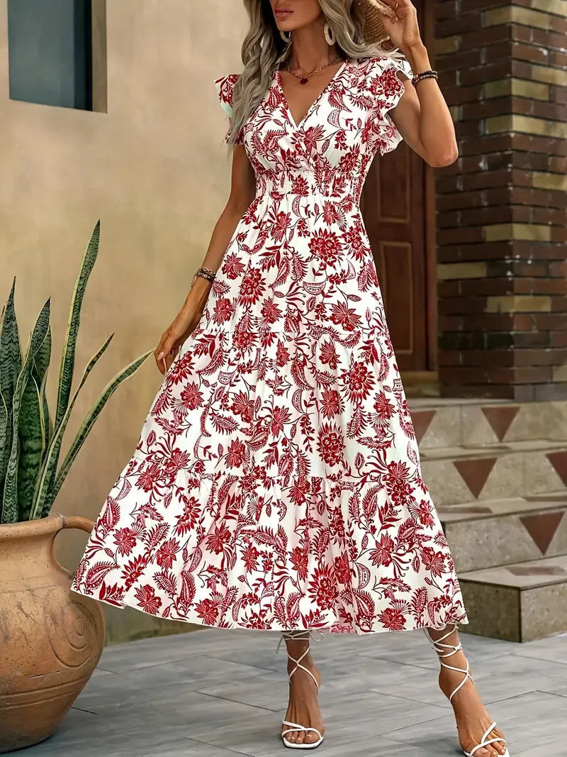 Fashion Floral Skirt for Female Casual V-neck