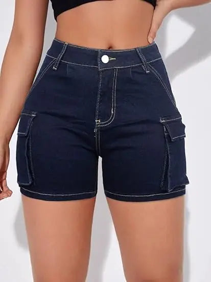 Midriff-length women's casual short denim pants with pockets