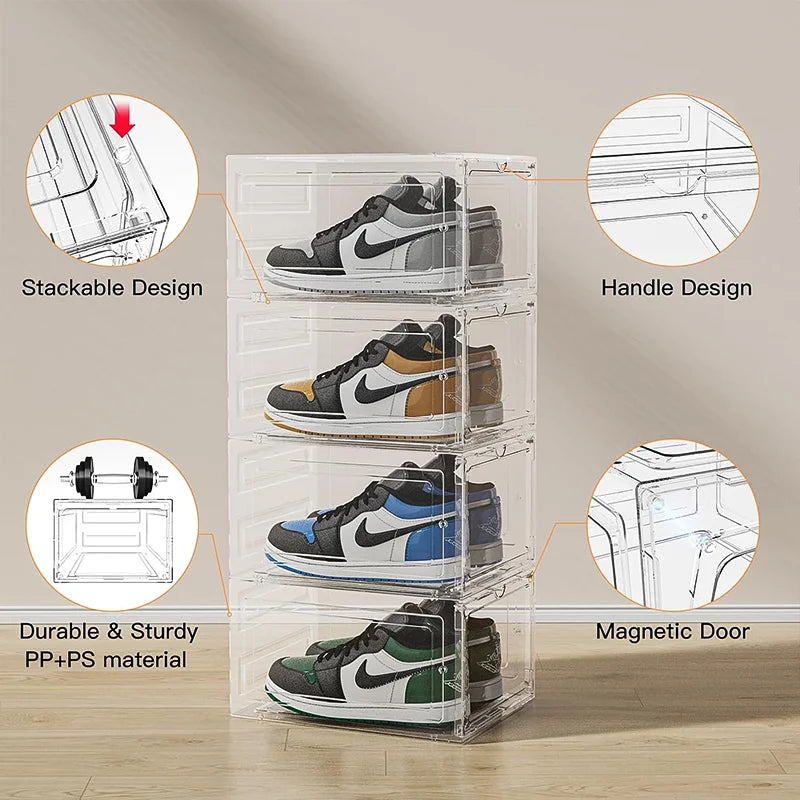 10 Pack Large Shoe Boxes Clear Plastic Stackable,Shoe Storage Organizer with Lids