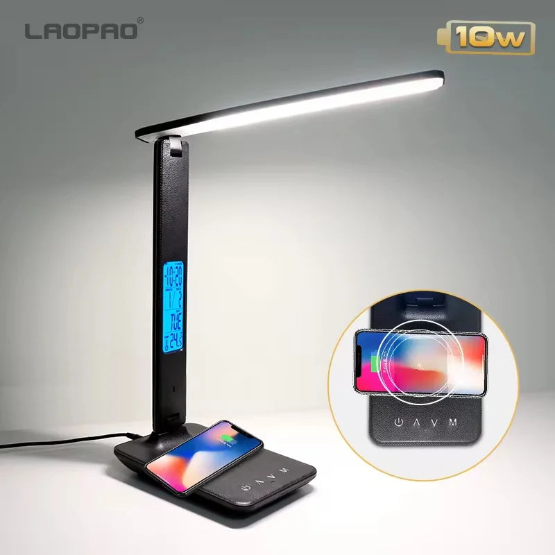 10W QI Wireless Charging LED Desk Lamp USB Charging Port Sliding Dimmable Auto Timer with Night Light Table Lamp