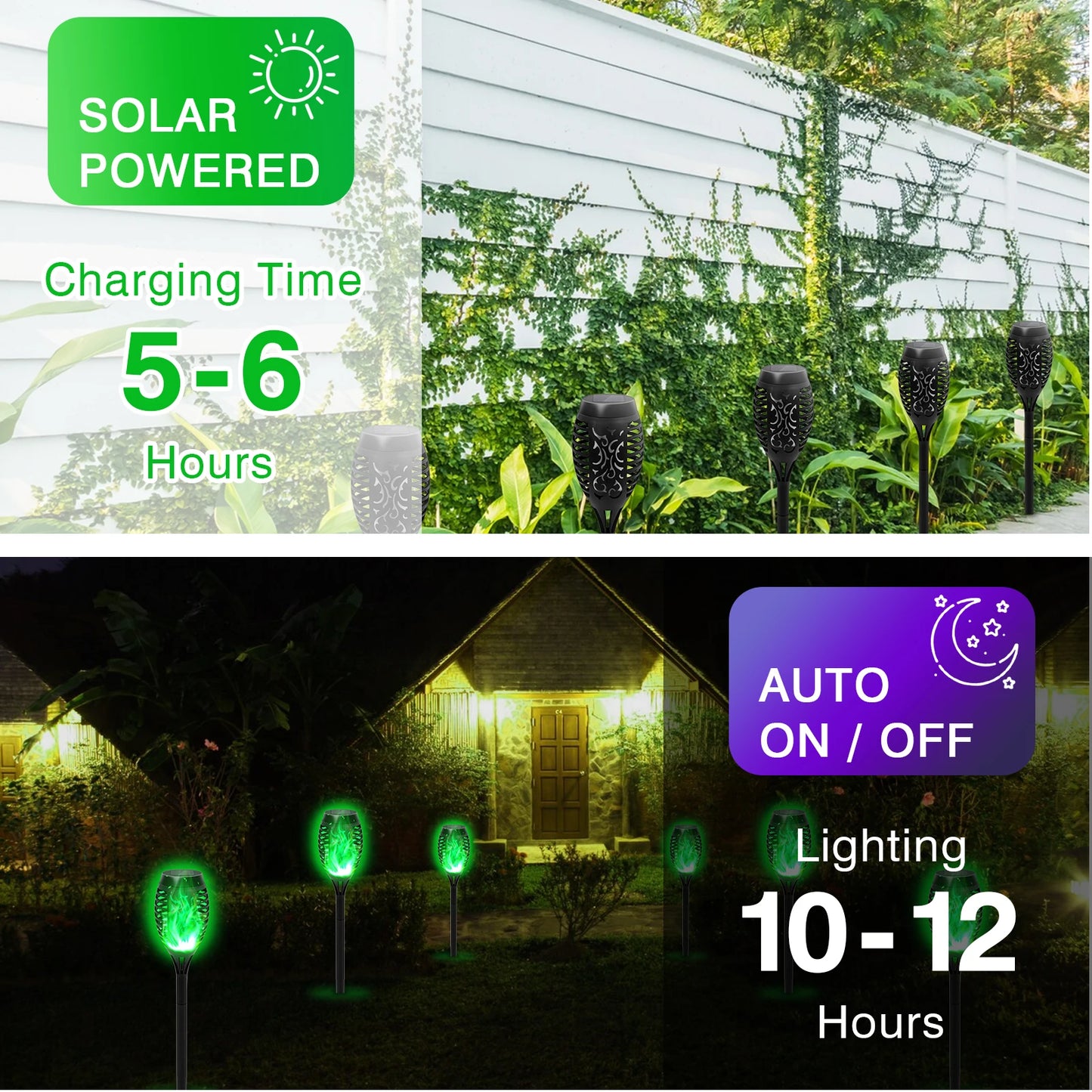Solar Flame Light Outdoor with Flickering Flame Waterproof Lawn Ground Inserted Landscape for Garden