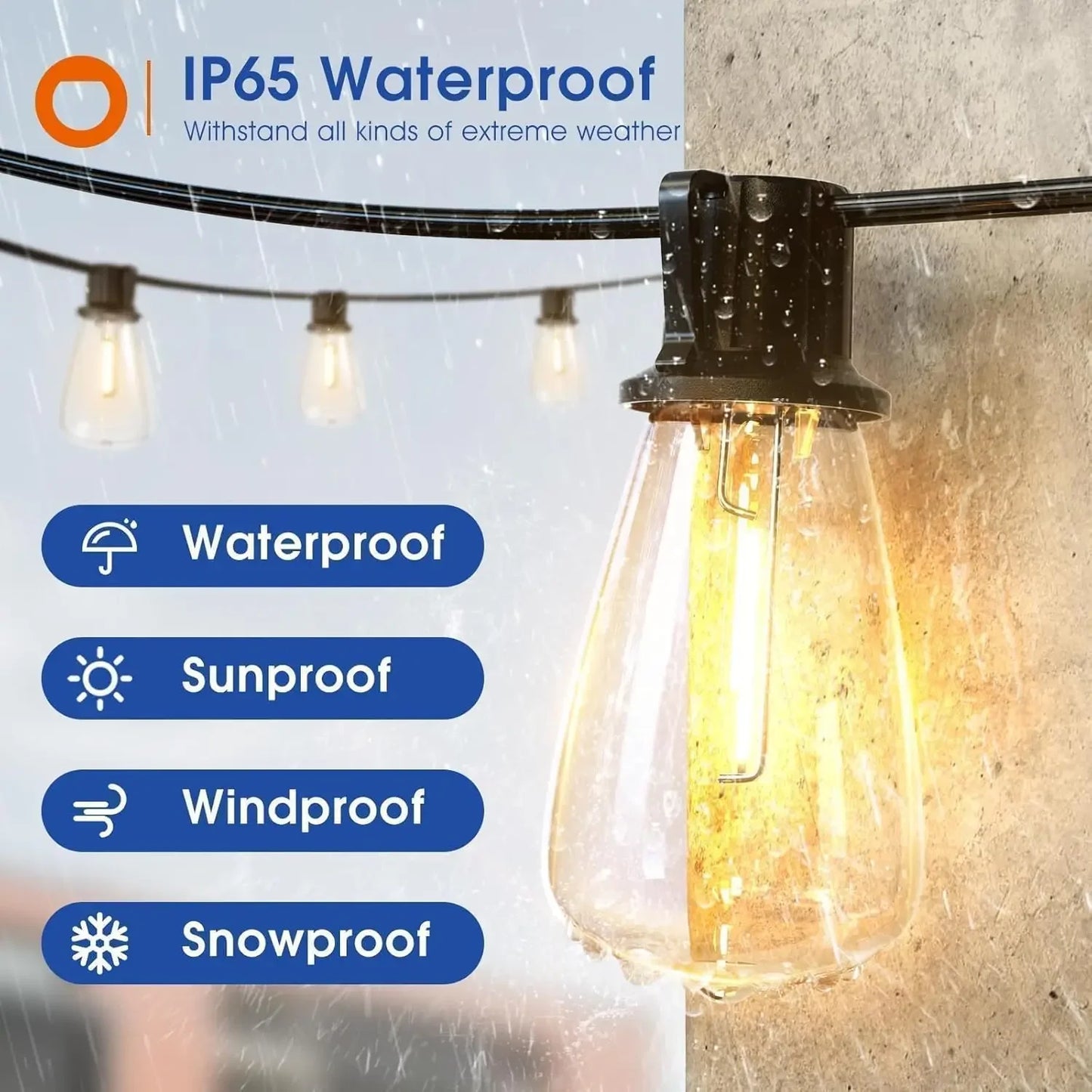 150FT LED Outdoor String Lights Waterproof Patio Lights Shatterproof ST38 Replaceable Bulbs Dimmable