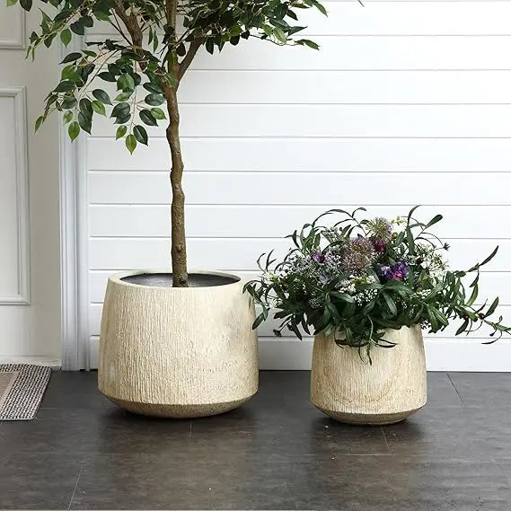 LuxenHome Round Planters, Set of 2 Large Outdoor IndoorPlant
