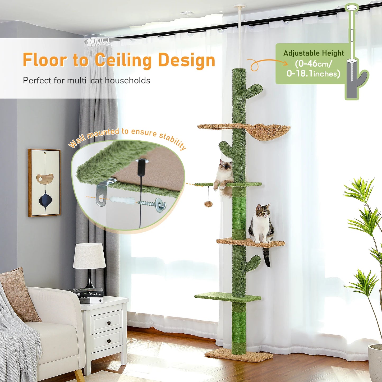 Cat Tree 5-Tier Floor to Ceiling