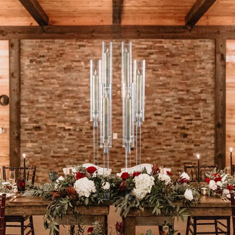 10pcs Candlestick Holde 6 Arm Candelabras Clear Taper Candle Holders Candlestick Holder for Wedding, Party, Dining Table