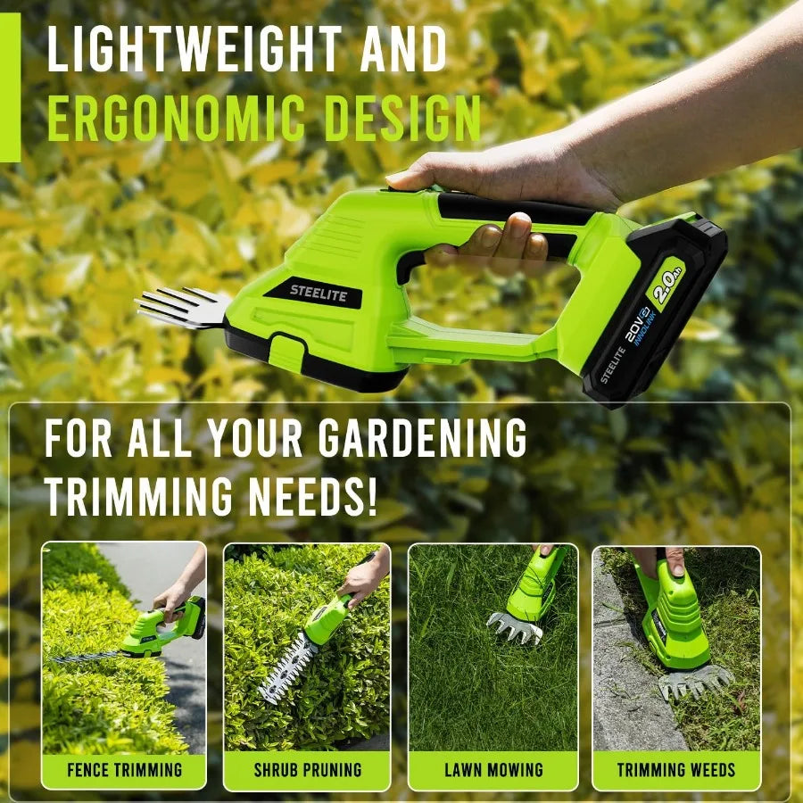 Cordless 21V Handheld Hedge Trimmer for Efficient and Effortless Shrubs and Bush Trimming Includes 2.0Ah Battery and Fast Charg