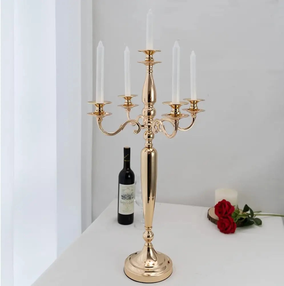 4Pcs 5 Arm Candelabra Candle Holder for Table Centerpieces Gold Metal Candlestick Holder Decorative(28 Inch Tall)