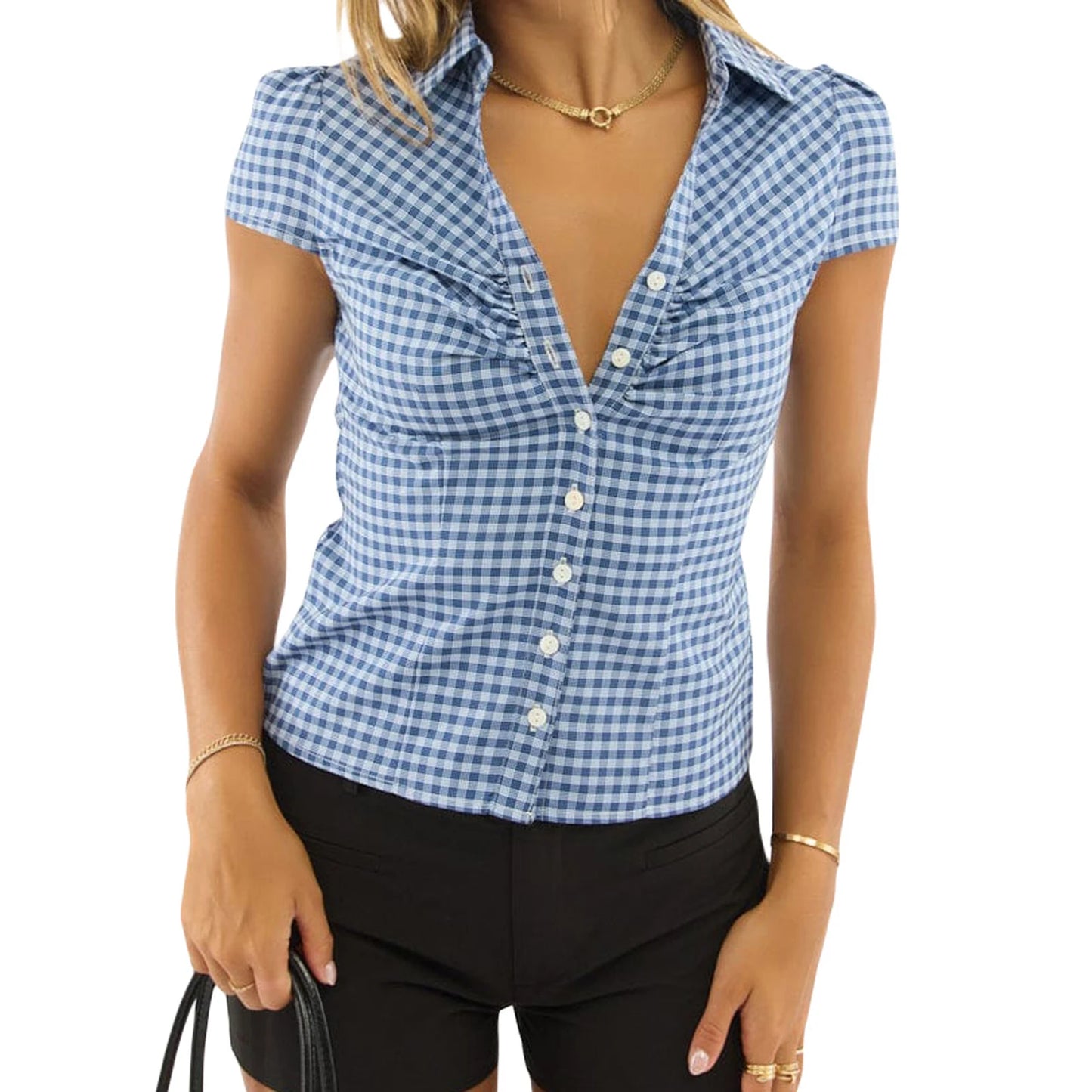 Women s Short Sleeve Plaid Shirt
