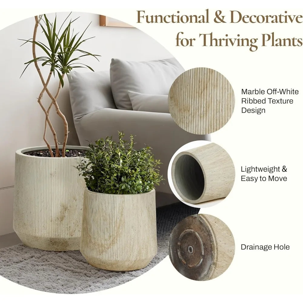 LuxenHome Round Planters, Set of 2 Large Outdoor IndoorPlant