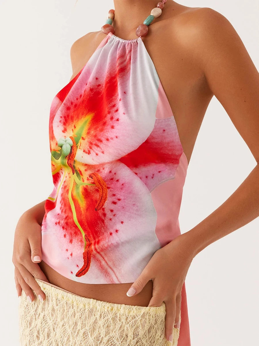 Floral Print Halter Neck Crop Top