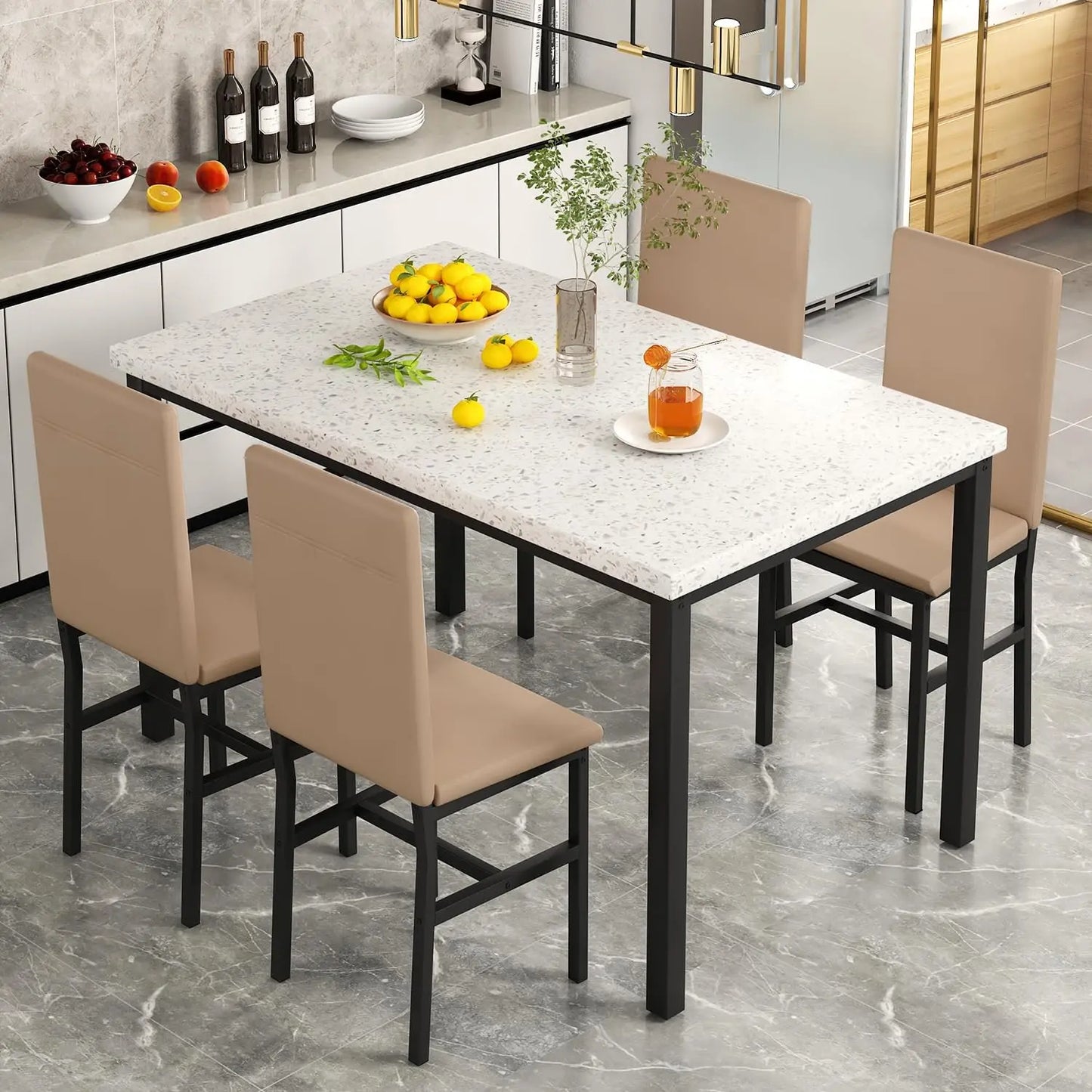 Dining Table Set for 4 5-Piece Marble