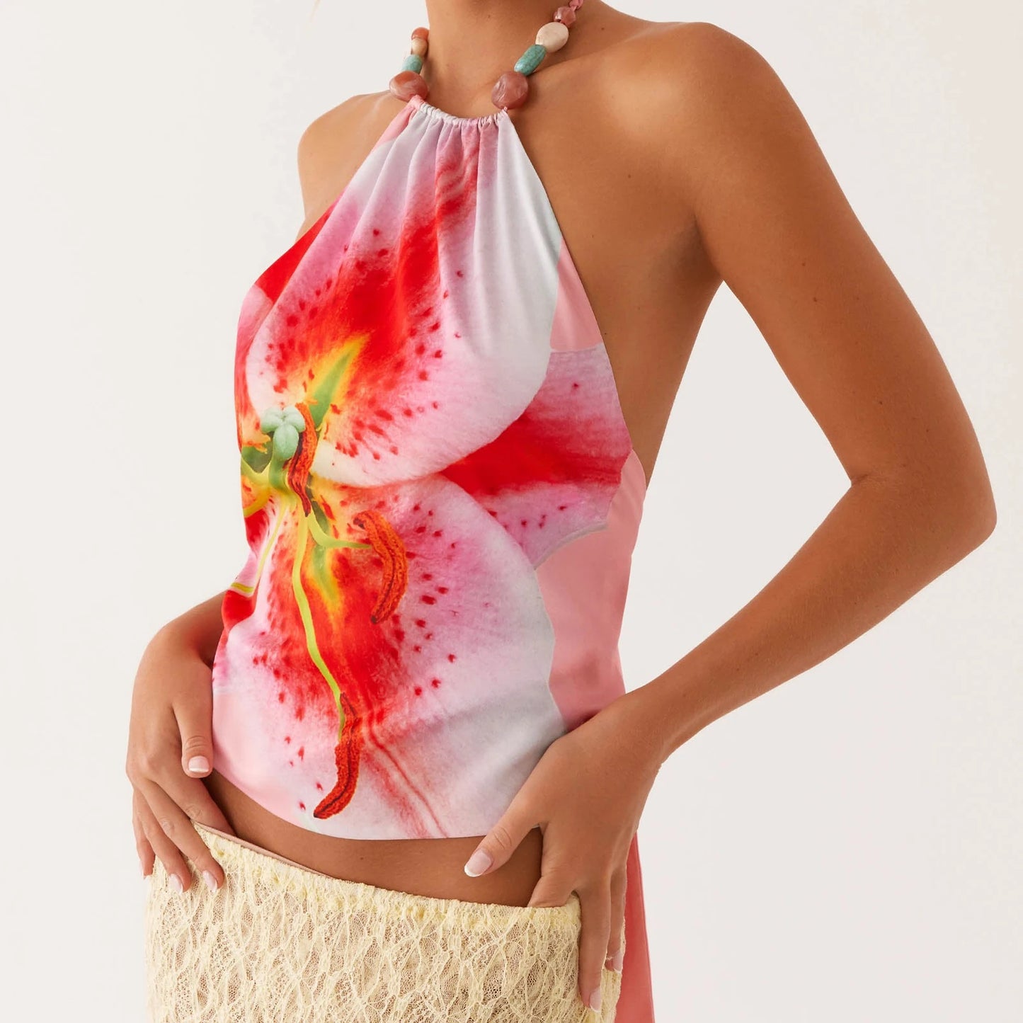 Floral Print Halter Neck Crop Top