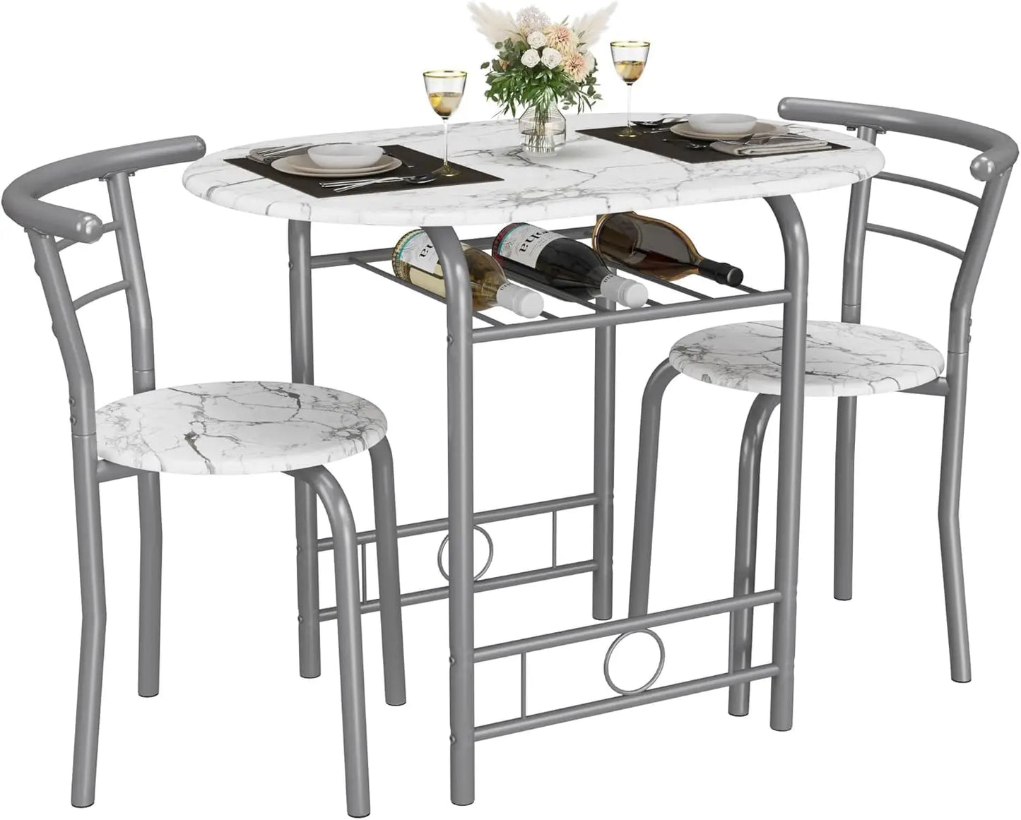 3-Piece Wooden Round Table & Chair Set,