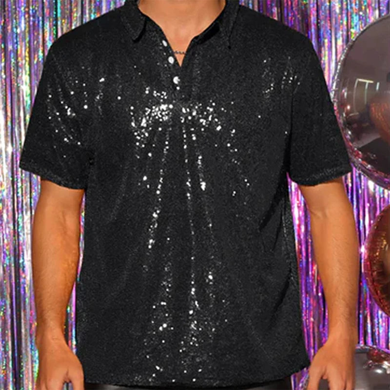 Men Sparkle Sequins Shirt Casual Vintage