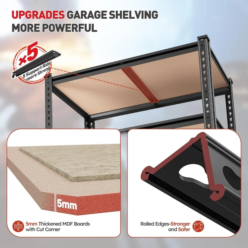 5-Tier Heavy Duty Adjustable Metal Shelving Unit, 2020LBS Capacity, Garage, Pantry, Closet, Industrial Style