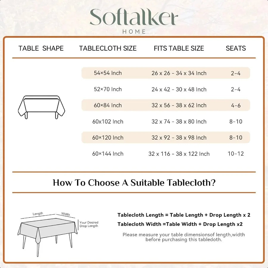 Fall Tablecloth Rec 60x84 Inch Thanksgiving Autumn Harvest Orange Rust Pumpkin Maple Leaf Decoration Table Cloths Stain Resista