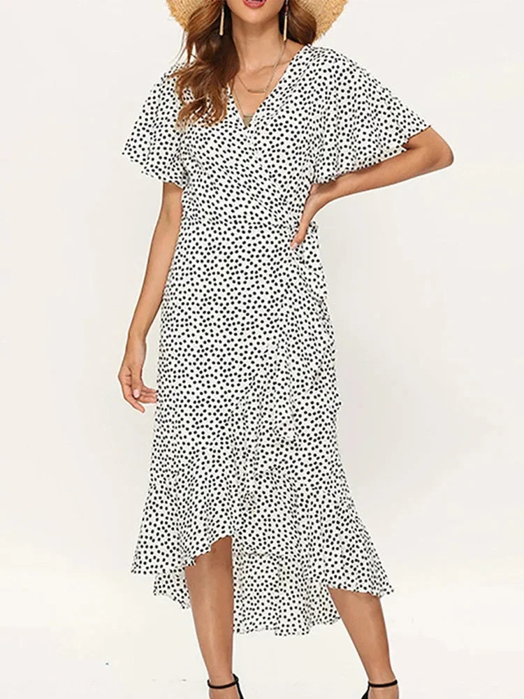 Maxi Dress Women Floral Print Boho Long Chiffon Dress Wrap Sexy Party Dress