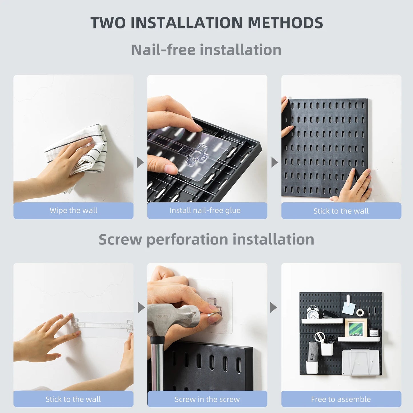 4pcs 22" x 22" Black Pegboard -Wall Organizer Kit,