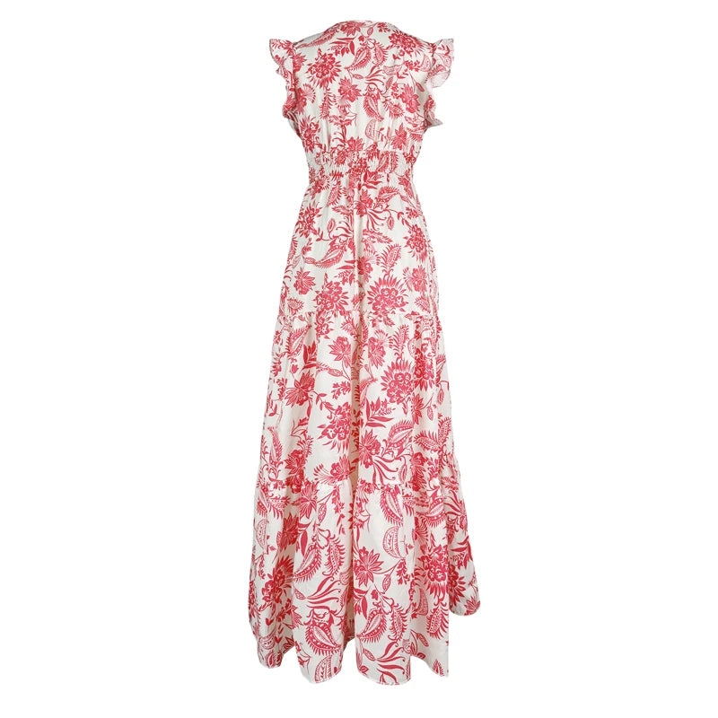 Fashion Floral Skirt for Female Casual V-neck