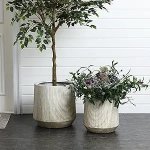 LuxenHome Round Planters, Set of 2 Large Outdoor IndoorPlant