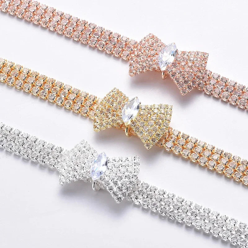 Adjustable Pet Necklace Cat Dog Collar with Diamond Zircon Bone Pendant Jewelry Luxury Metal Copper