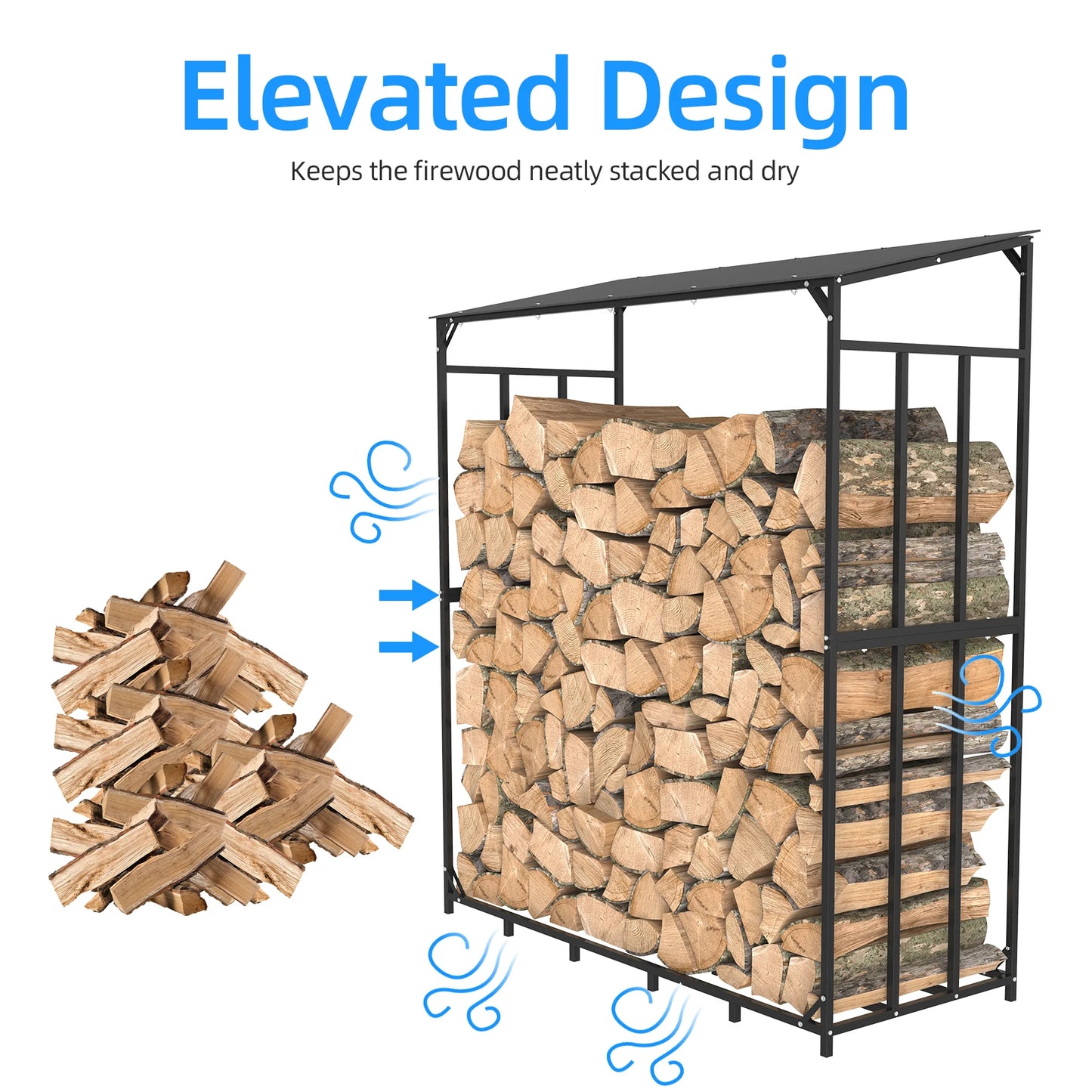 Heavy Duty Outdoor Firewood Storage Log Rack Metal Firewood Stand with Top Cover Rust Resistant