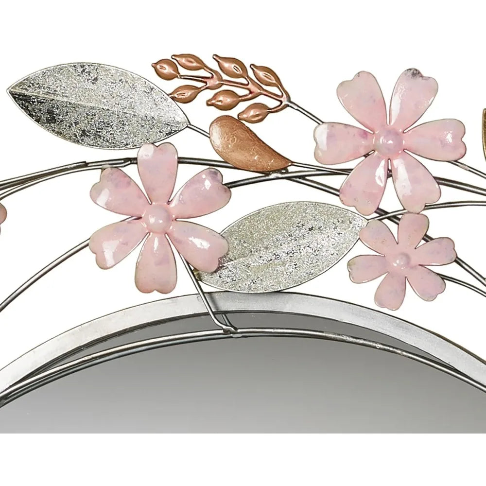 Wildflower Reflections Floral Round Wall Mirror Pink 33" Dia.x2 D