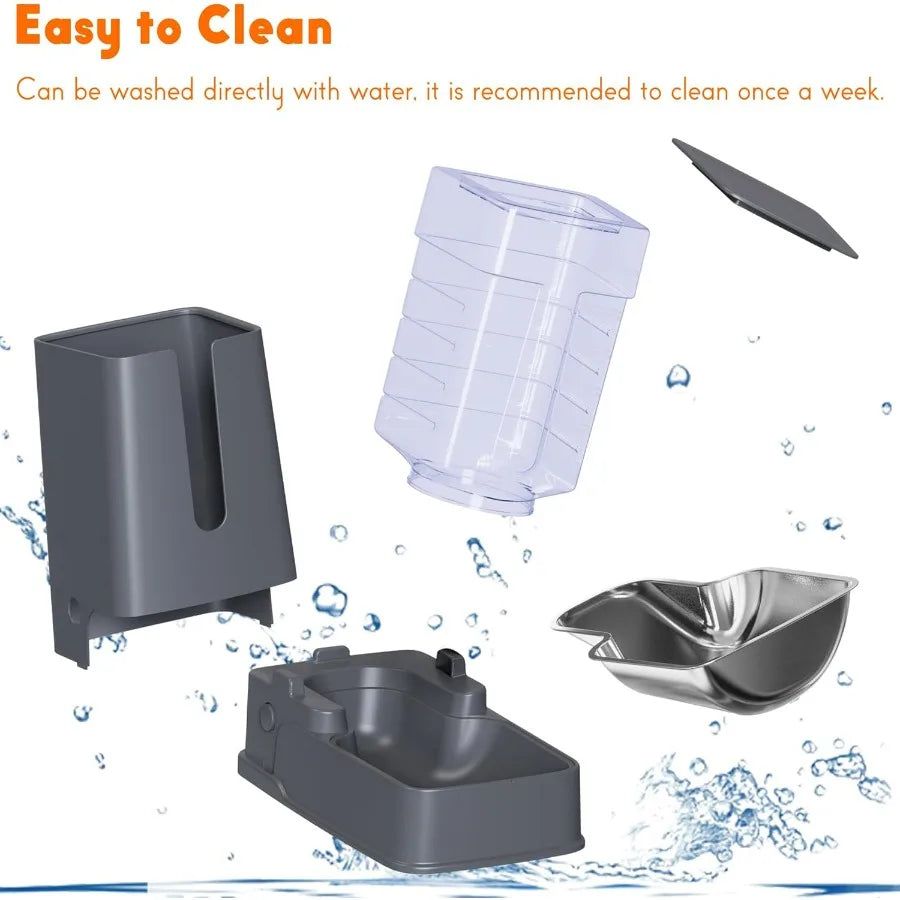 Dual Pet Feeding Station with Stainless Steel Bowls for Cats and Dogs: GravityFeed Dispenser Set for Small Medium and Large Pet