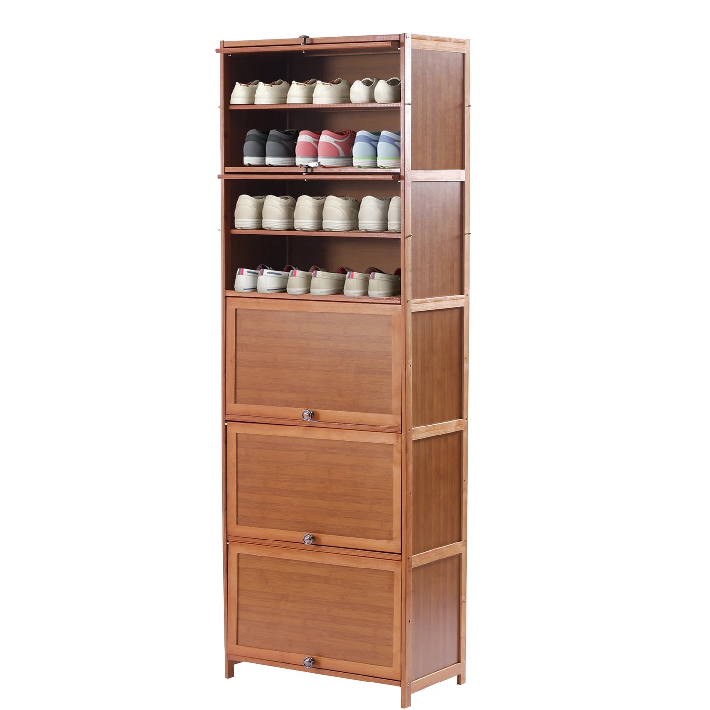 10 Tier Shoe Storage Rack Bookshelf with Cabinet Concealed Sliding Doors