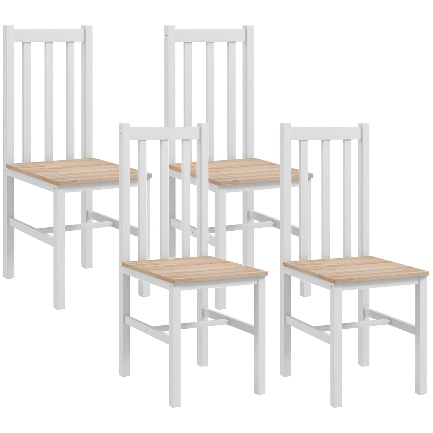 Farmhouse Dining Chairs Set of 4 with Slat Back, Pine Wood Frame