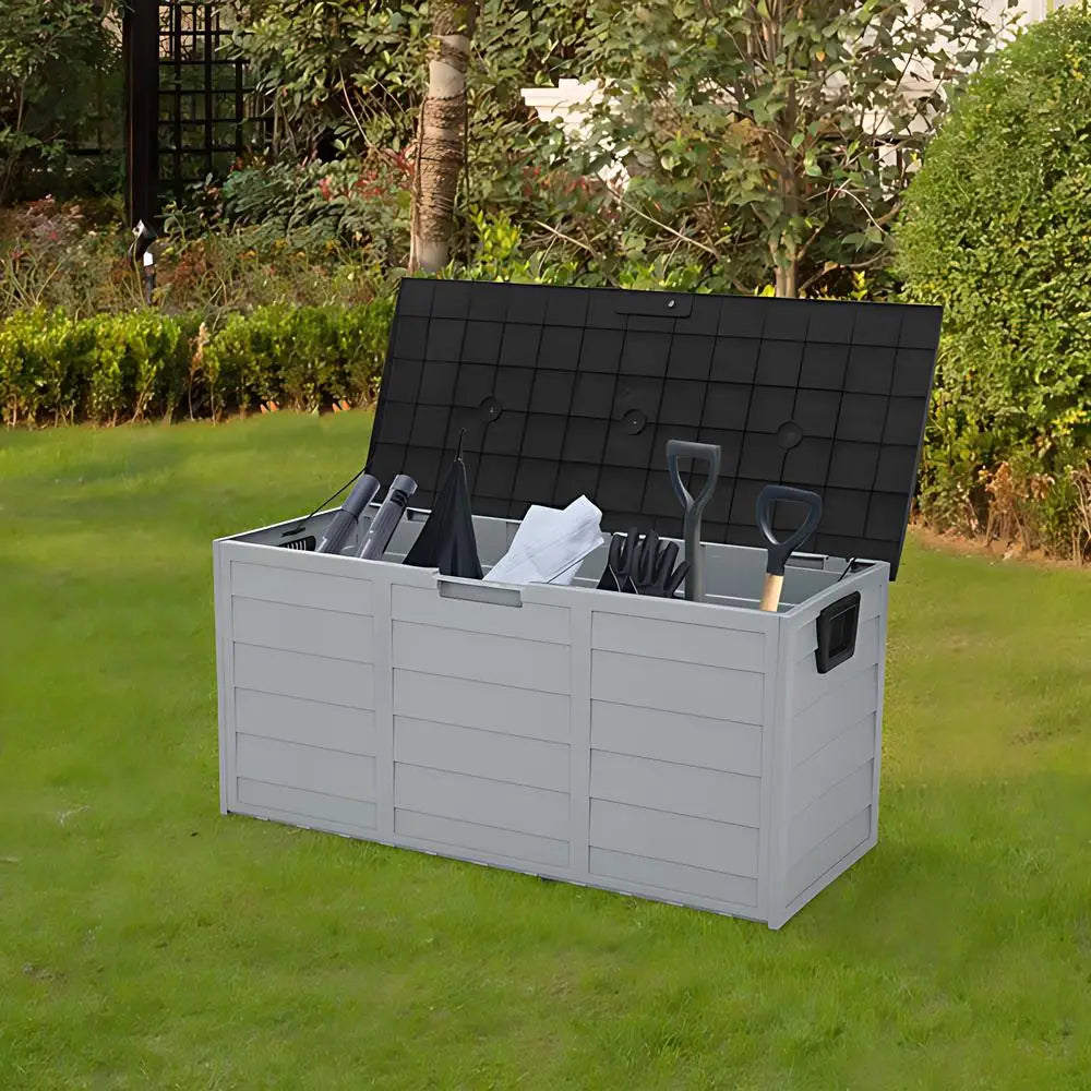 260L Outdoor Garden Large Capacity Storage Box With Lid Lockable Thickened Waterproof Storage Deck Box For Garden Tools, Black