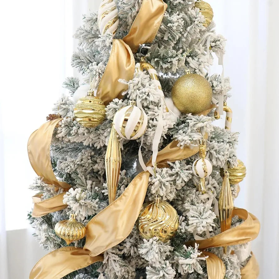 24 PCS Shatterproof Christmas Ball Ornaments Set with Painted Shaped Styles for Holiday Decor Gold Christmas Tree