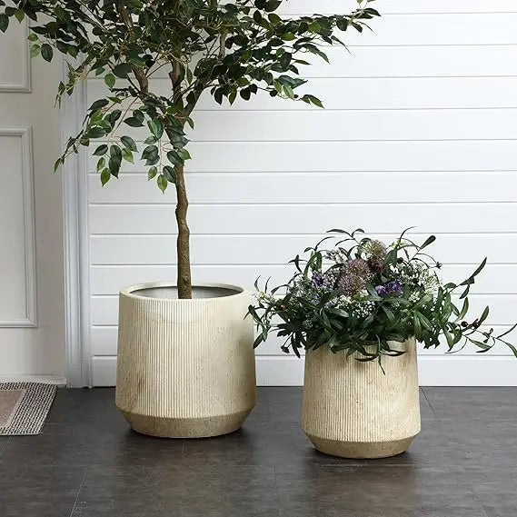 LuxenHome Round Planters, Set of 2 Large Outdoor IndoorPlant