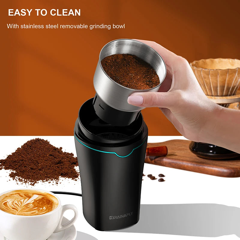 Coffee Bean Grinder with Removable Stainless Steel Cup