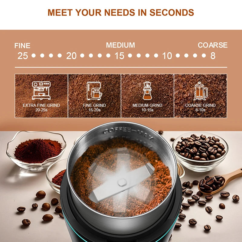 Coffee Bean Grinder with Removable Stainless Steel Cup