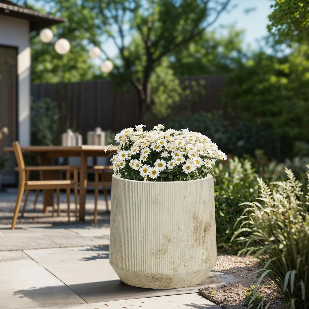 LuxenHome Round Planters, Set of 2 Large Outdoor IndoorPlant