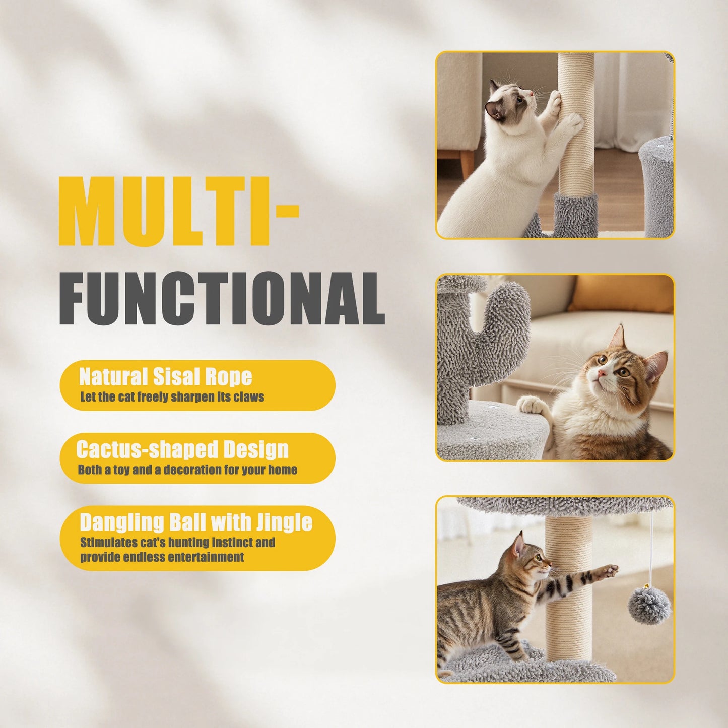 33IN Tall Multi-Level Cat Tree Tower for Indoor Pet Furniture Stable Kitty Play House with Sisal Scratching Post for Home