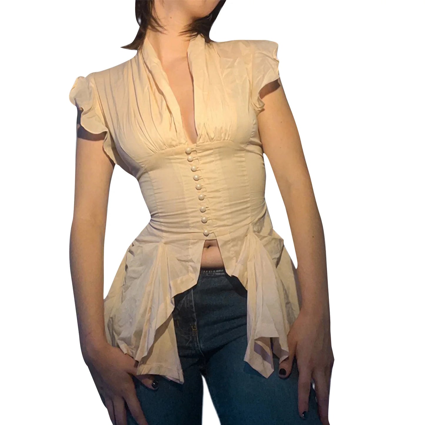 Elegant Sleeveless Ruffle Blouse