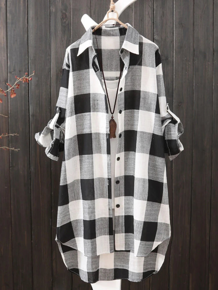 Women's Plaid Cotton Shirt Chic Blouse Elegant and Youth Women's Blouses Korean Style