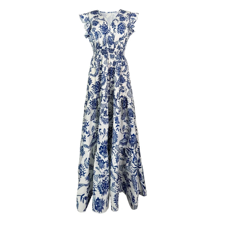 Fashion Floral Skirt for Female Casual V-neck