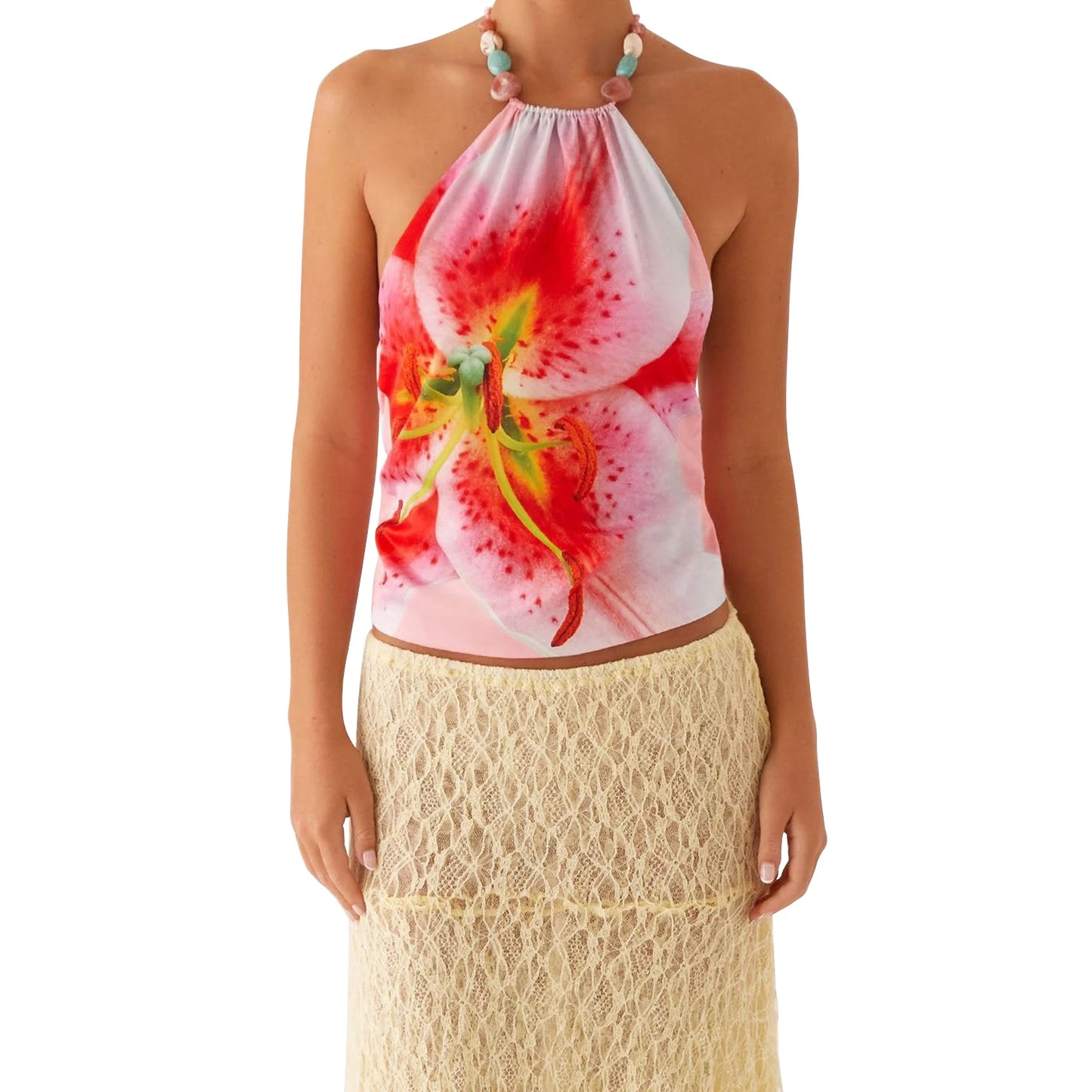 Floral Print Halter Neck Crop Top