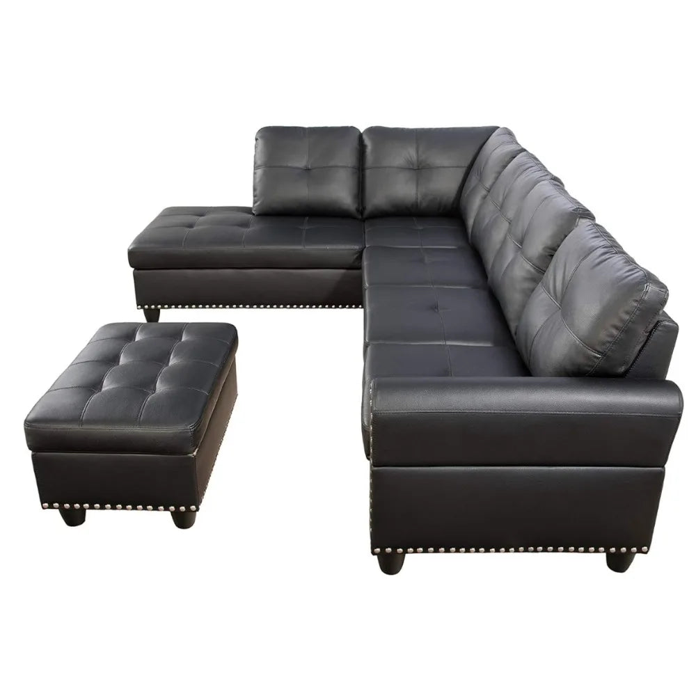 Faux Leather Sectional Sofa with Chaise Lounge,