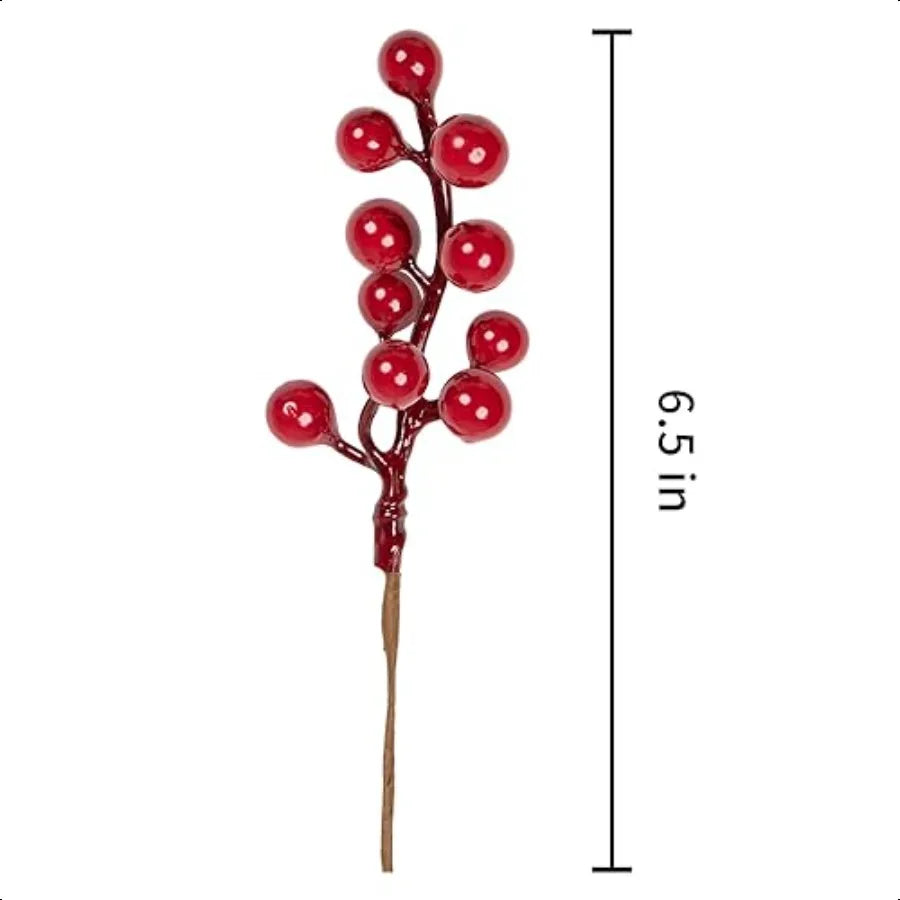 32 Pack Christmas Tree Decorations Artificial Red Berry Stems 6.5 Inch Christmas Berry Picks with Holly Berries
