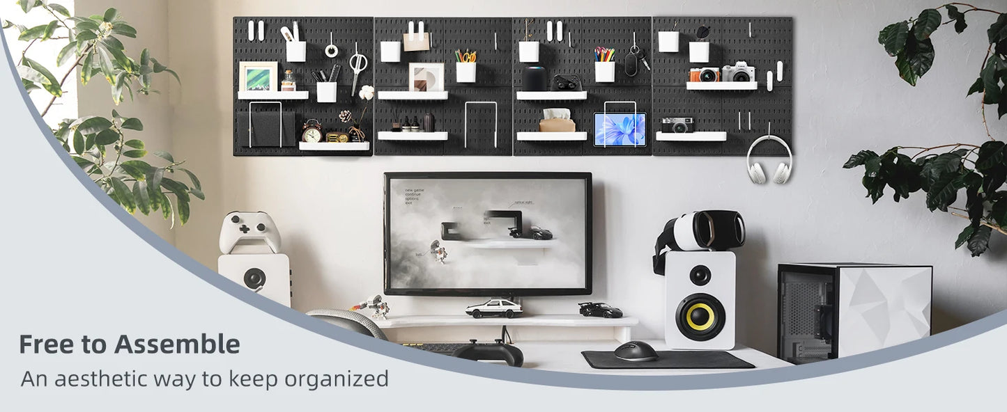 4pcs 22" x 22" Black Pegboard -Wall Organizer Kit,