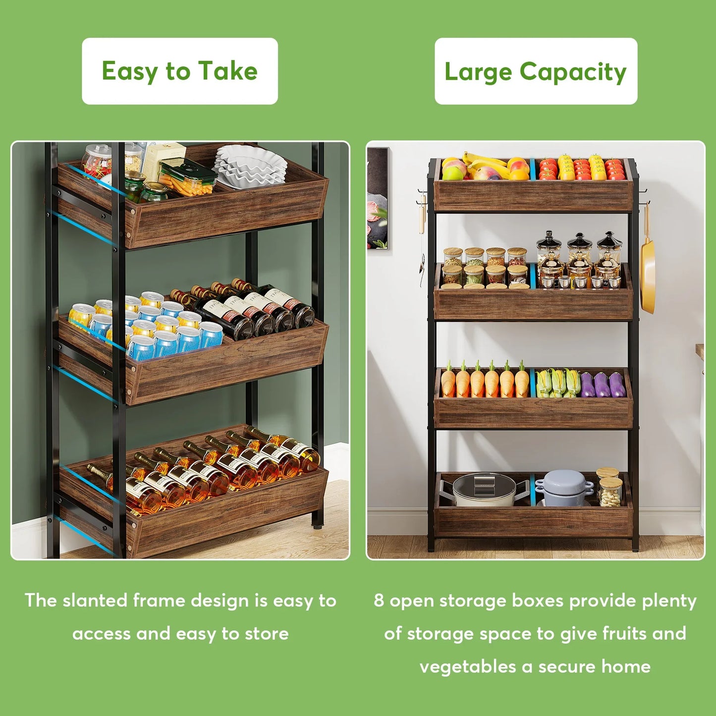 4-Tier Wood Utility Storage Shelves for Kitchen, Office, Store