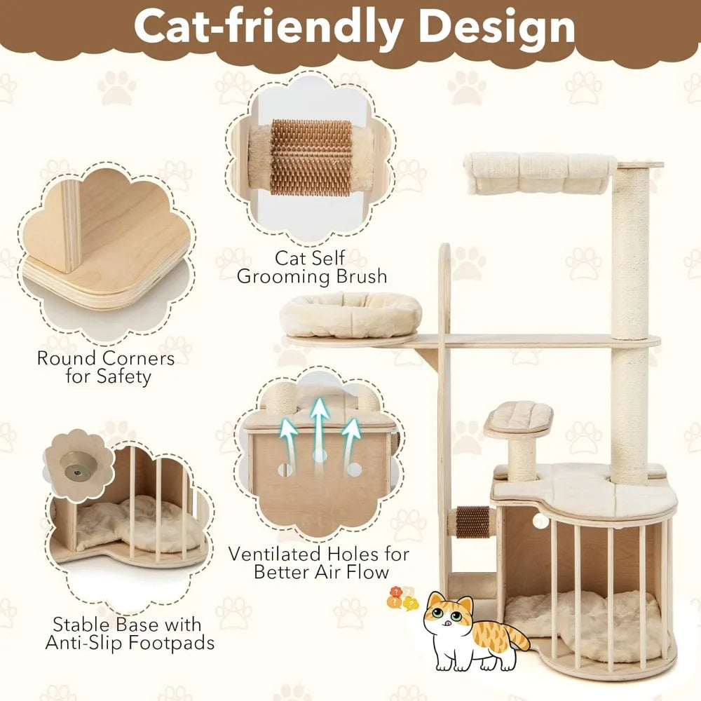 55 Inch Wood Cat Tree
