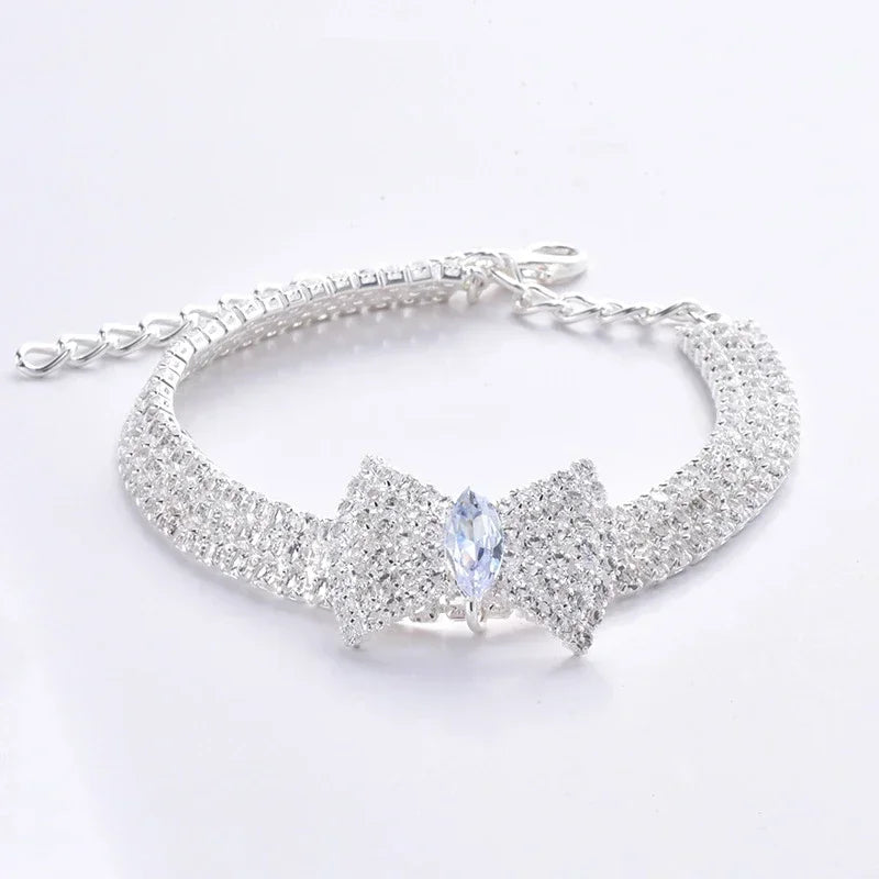 Adjustable Pet Necklace Cat Dog Collar with Diamond Zircon Bone Pendant Jewelry Luxury Metal Copper