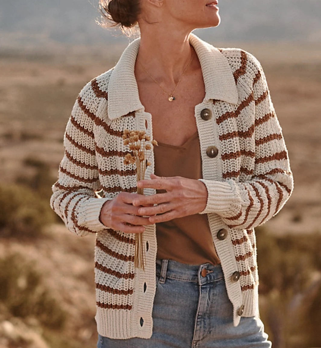 Polo Neck Knit Cardigan | Women's Open Front Long Sleeve Sweater | Button-Down Jacket Style Cover-Up